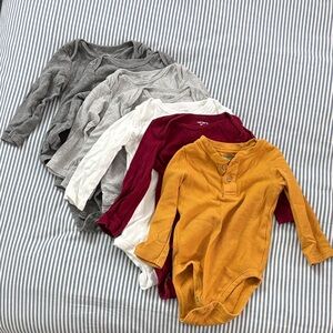 Toddler Bodysuit Set of 7 - Gray, White, Red, Mustard